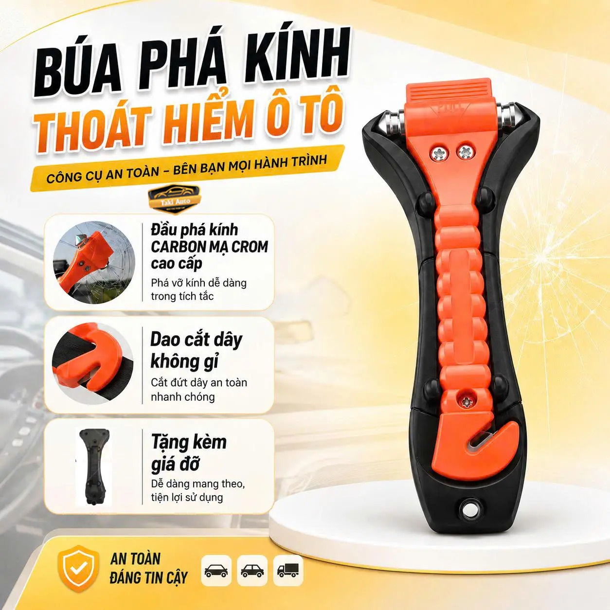 Búa Phá Kính Thoát Hiểm Ô Tô, Dùng Trong Trường Hợp Khẩn Cấp Ô Tô, Nhà Cửa Nhỏ Gọn Dễ Sử Dụng