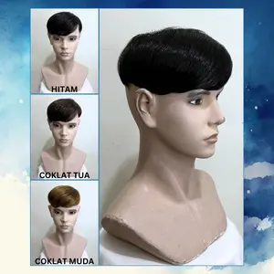 EM 02 Topper Bebas Belah Kanan, Kiri, Tengah, dan Depan Tambalan Rambut Tipis Pria Natural