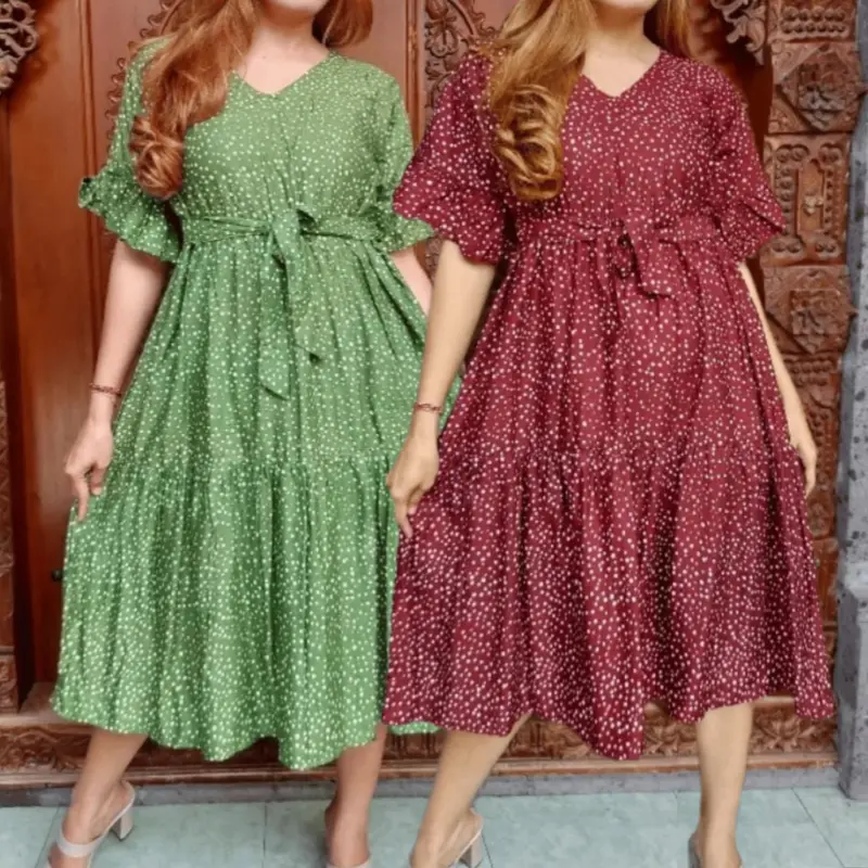 Daster Jumbo Kekinian Fit Ibu Busui Bumil Motif Polkadot Bahan Rayon Premium Tali Samping