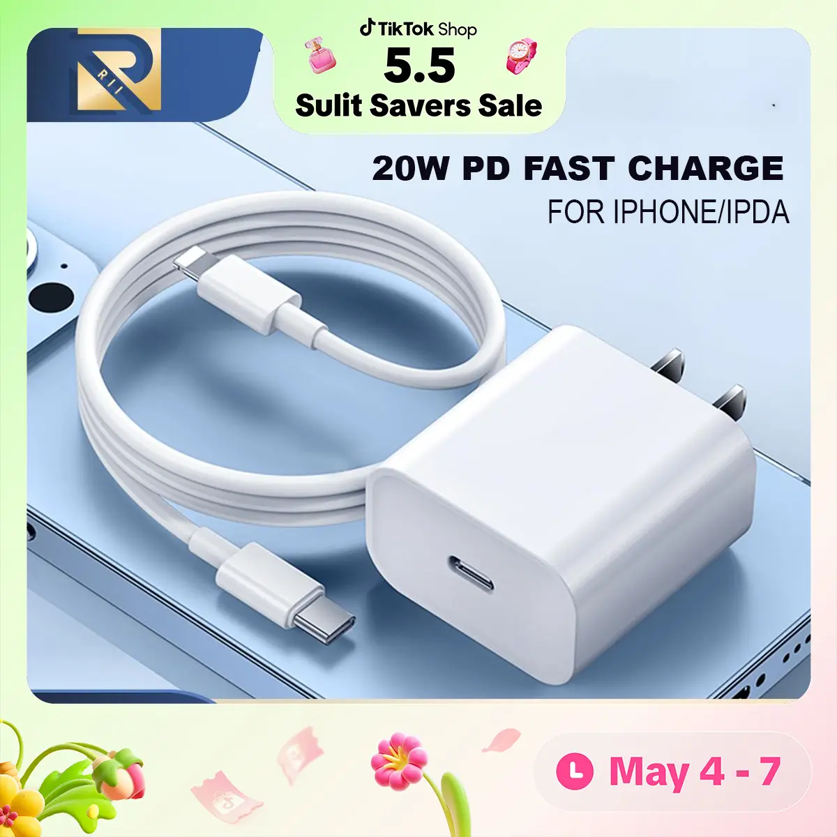 (FOR iPHONE USER)PD 20Watts Power Adapter charger Fast Charging with Charging Cable Compatible with iphone 6/  7 / 8/ X/ XR/ 11 /12/ 13/ 14 Pro Max/14 Pro  With 1Meter Cable Wire USB-C Connector Electronic Mobile Smartphone Cellphone charger iphone
