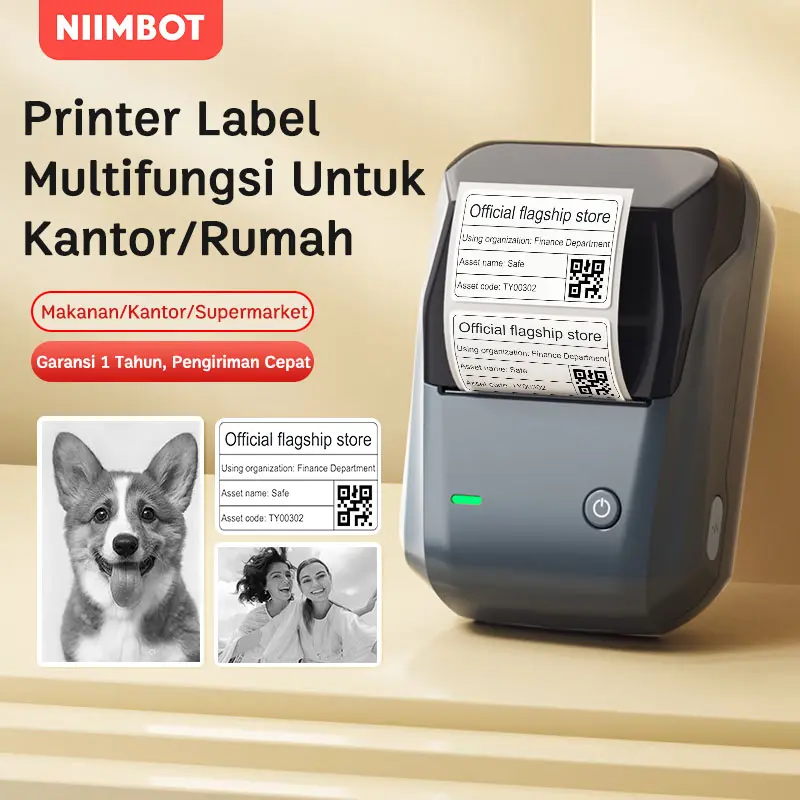 NIIMBOT B1 Label Printer Portabel Bluetooth Label Pembuat Label Tanpa Tinta Printer Kantor Perhiasan