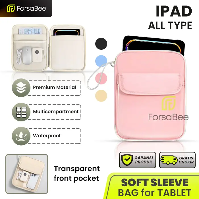 FORSABEE - Sleeve Storage Bag untuk iPad A16 A18 Generasi 12 11 10 9 8 7 6 5 Air 1 2 3 4 Pro 9.7 10.2 10.9 11 122.9 13 Inch M1 M2 M3 M4 M5 Chip Tas Pouch Case Casing Cover Sarung Tab Tablet Lanyard Saku Pastel Aesthetic Estetik