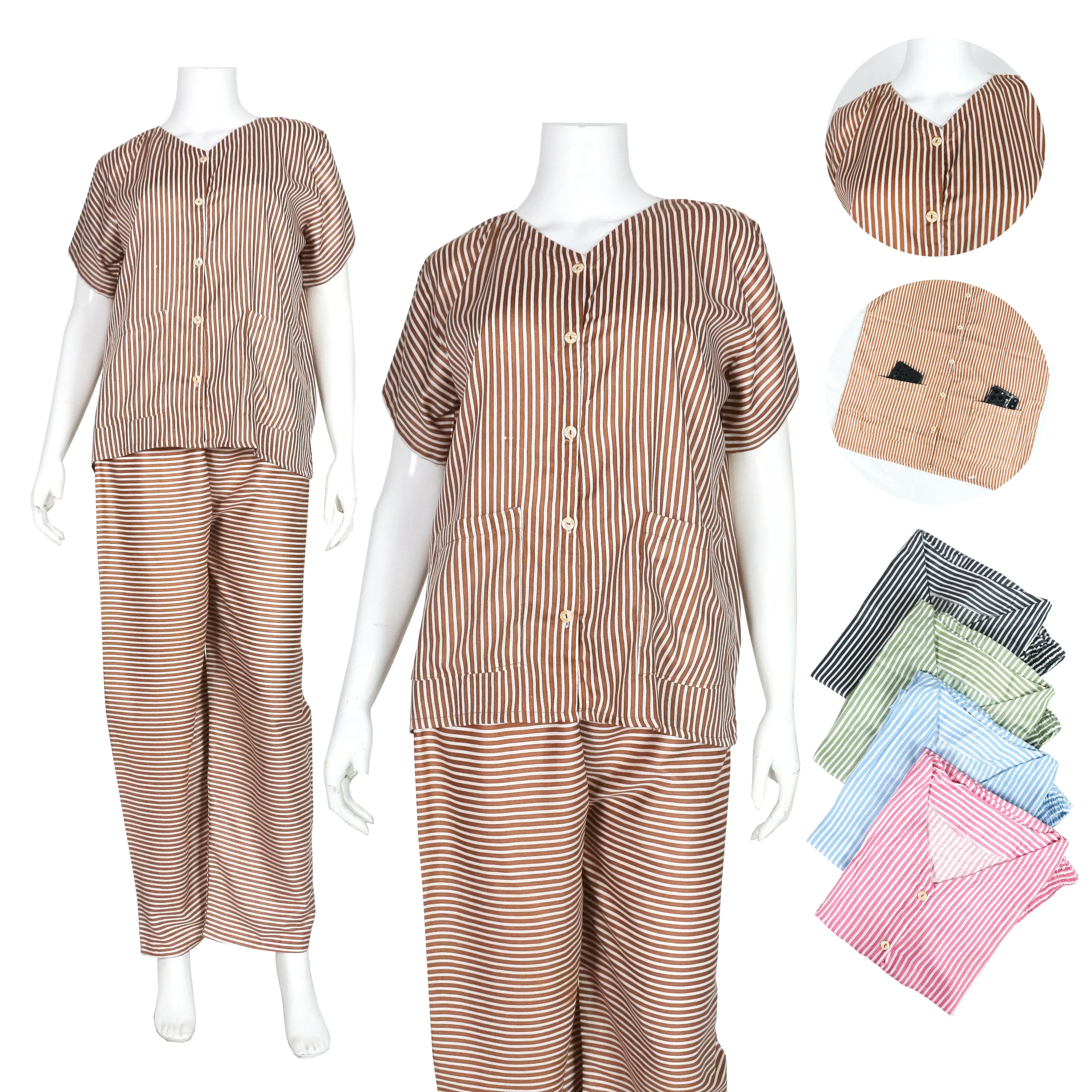 Piyama Set Kemeja CP Lengan Pendek Celana Panjang Bahan Rayon