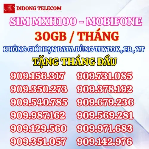 Sim 4G MXH100 có sẵn truy cập mạng xã hội miễn phí , 30GB lướt web có sẵn tháng đầu Mobifone 4