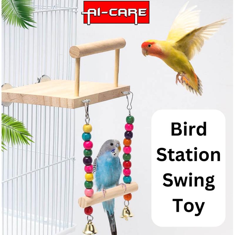 Photo inspiration: Picture Idea: Bird Hanging Swing Board Wood Platform Colorful Swing With Bells