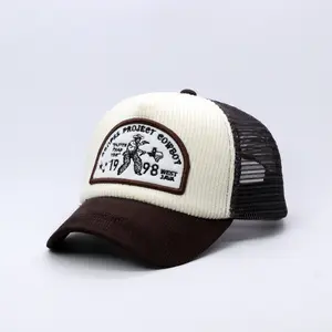 Cropss | Topi trucker topi jaring lidah pendek topi corduroy bordir cowboy