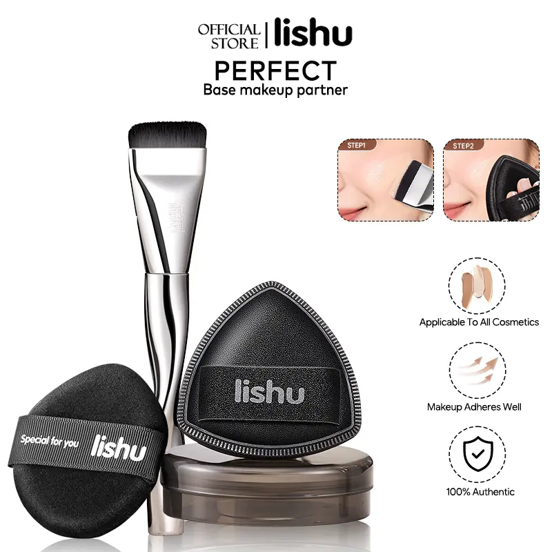 Lishu foundation brush applies makeup evenly ，Puff Sponges doesn't consume powder, and the creating a perfect, lightweight, and seamless base makeup. The Black Pineapple puff makeup brush high-end gift box for creating flawless makeup.
