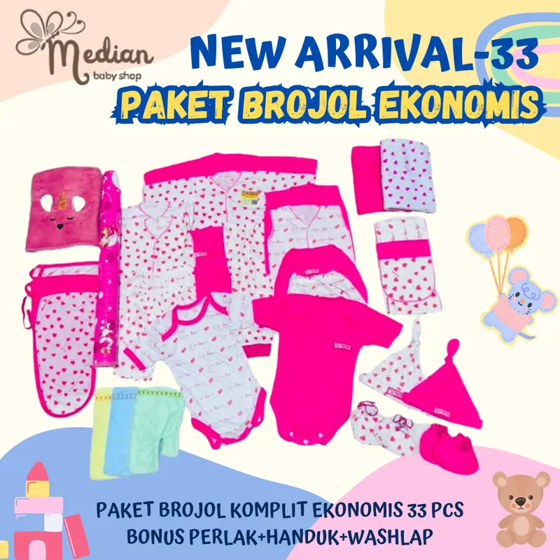 NEW ARRIVAL - PAKET BROJOL 33 Pcs SUPER LENGKAP EKONOMIS Melahirkan Bayi Baru Lahir Set kado Lembut Nyaman 1