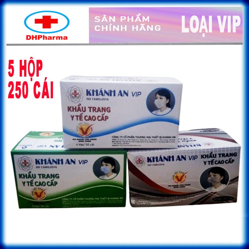 combo 5 hộp 250c Khẩu Trang y tế Khánh An -chống Bụi mịn bụi kích thước nhỏ 1.0 micro