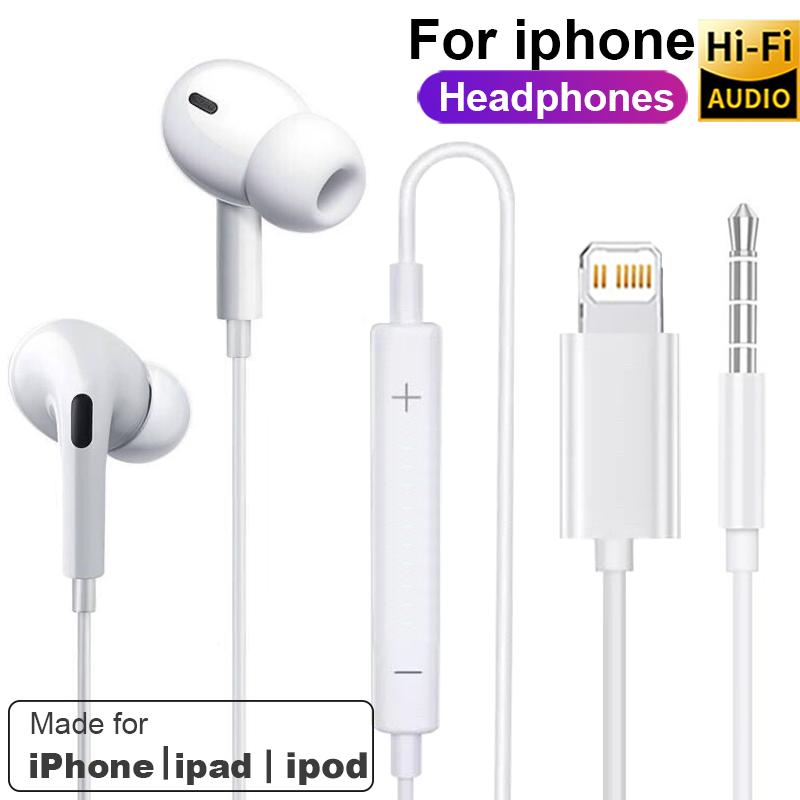 Tai nghe chính hãng cho Apple iPhone 14 Pro Max, tai nghe Lightning 13, 12, 11, Mini, X, XS , XR, SE, 6, 7, 8 Plus, tai nghe có dây trong tai, cuộc gọi