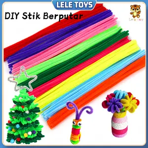 Leletoys DIY Stik Berputar 100 Pcs 30cm Kawat Bulu Mercy Tebal Mix Warna Mainan Anak Craft untuk Kursus Kerajinan Tangan TK