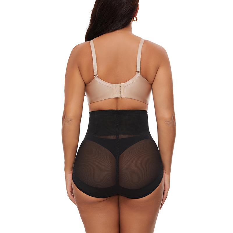 Women Soft Cross Mesh Brief Sexy Breathable Underwear Double Layer Shapewear Panty Tummy Control Butt Lifter Waist Trainer Lingerie Body Shaper Semi-Transparent Panties 1