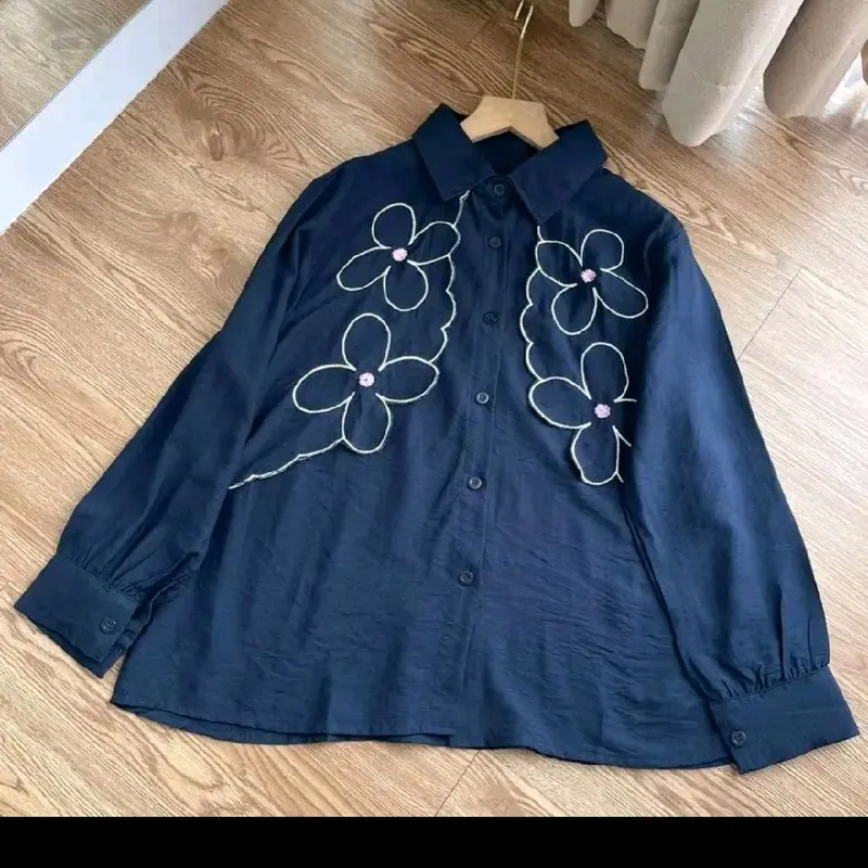 Lucua Blouse Renda Kemeja Premium Katun Polin Panjang  Atasan Wanita 1