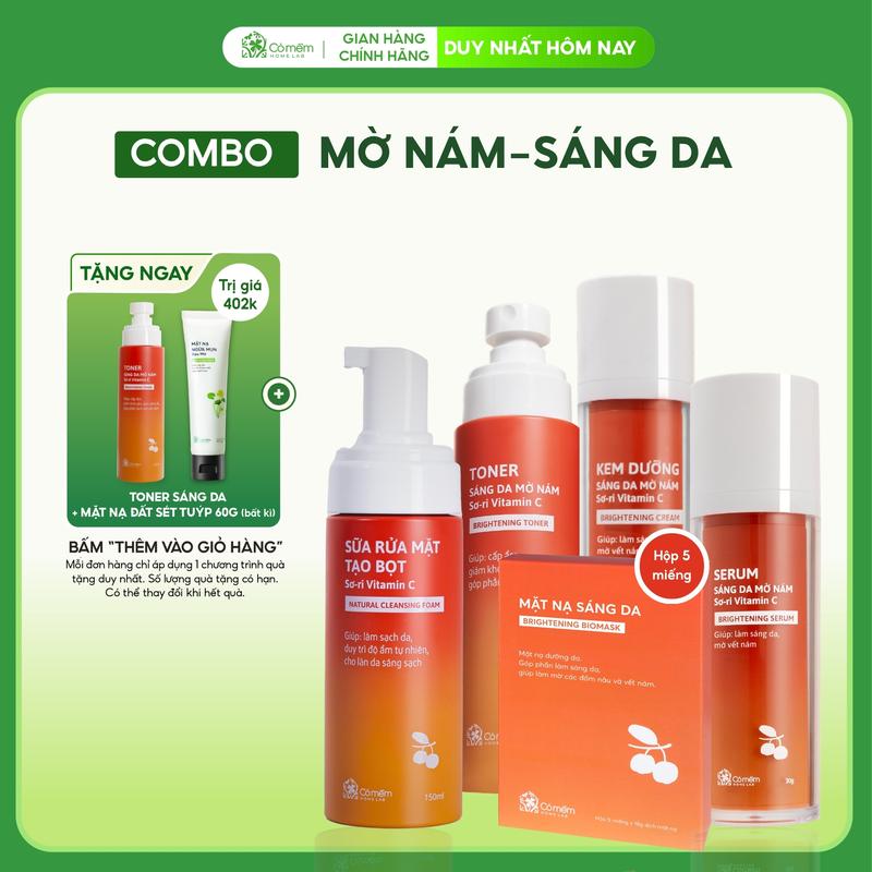 Bộ Chăm Sóc Da Vitamin C Ngừa Nám Sáng Da Chiết Xuất Sơ Ri Cỏ Mềm