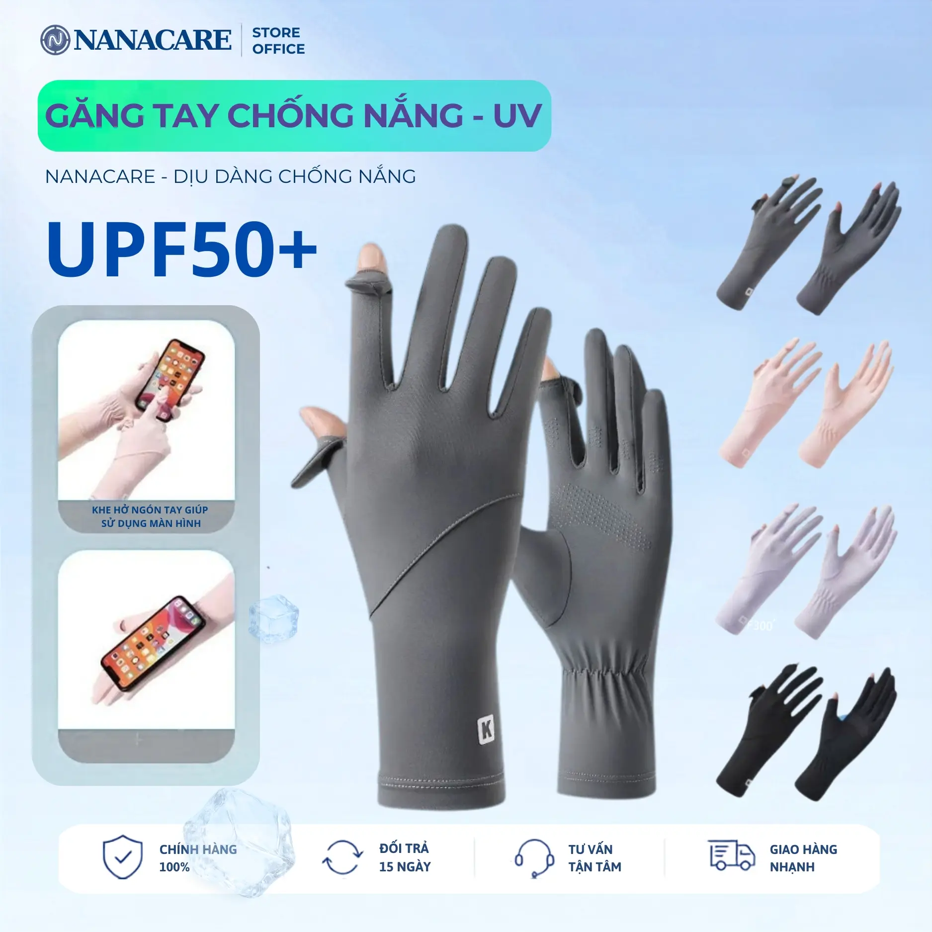Găng tay chống nắng UPF50+ chống tia UV thoáng khí cho nữ chạy xe đạp/ thể thao Sport Chống Trơn