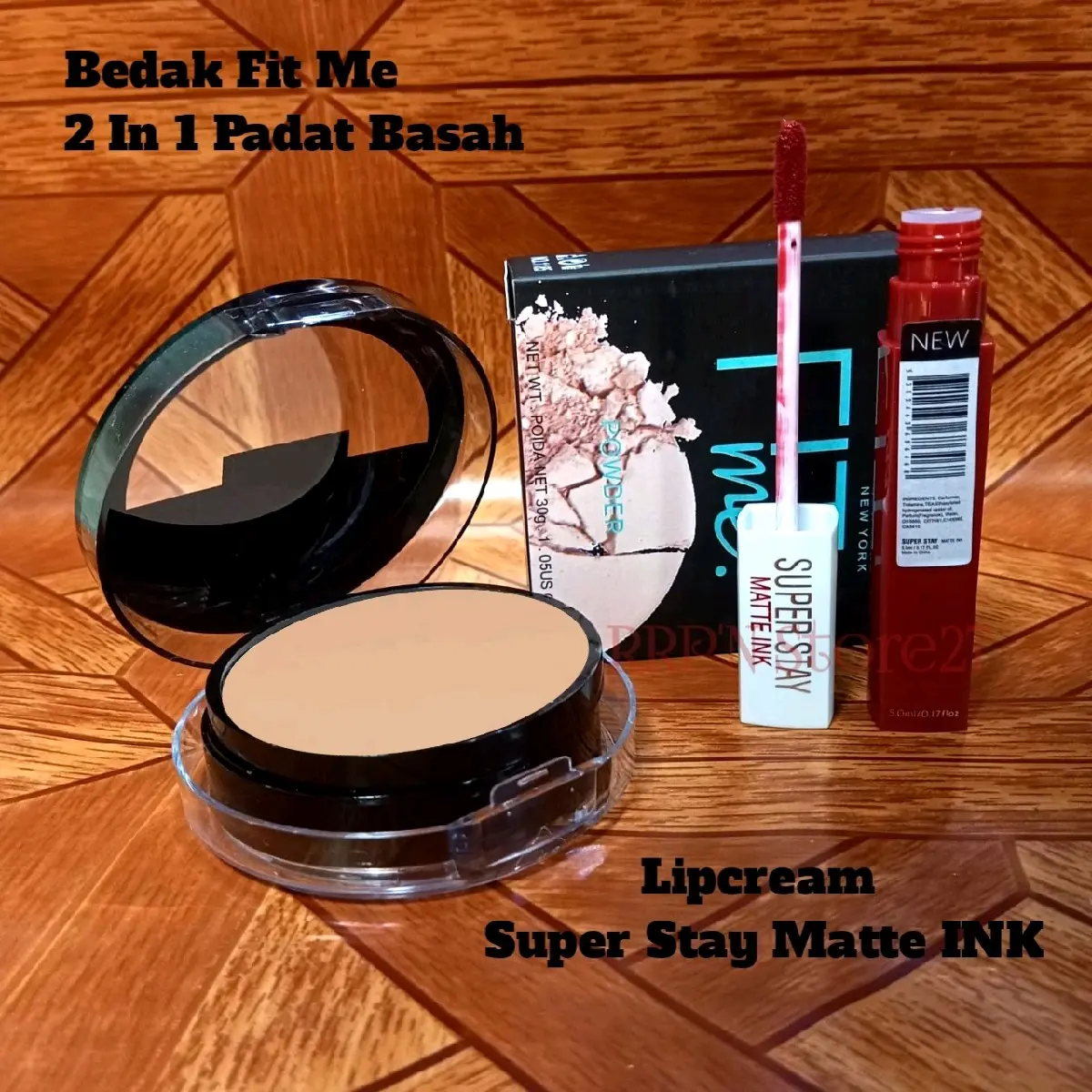 2 In 1 Bedak Padat Basah Fit Me + Lipcream Super Stay Matte INK Murah / Paket 2 Item Bedak Padat Basah + Lipcream Termurah Foundation