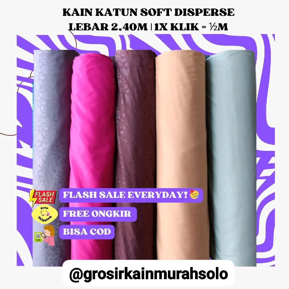 [POLOS 1/2 METER] Kain Meteran Kain Katun Disperse Kain Polos Kain Embos Tebal Premium Motif Lebar 240cm