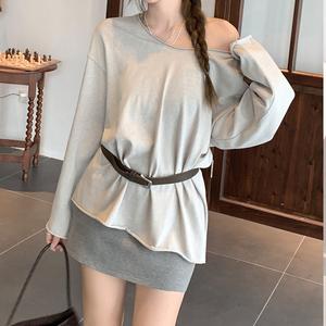 Women's Long Sleeve Round Neck Loose-Fitting Casual Top, Pure Color Fall Essential Basic Tee, Comfortable Relaxed Fit Shirt 3582# Womenswear Crewneck Fitted Minimalist