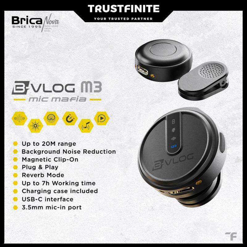 Brica B-VLOG M3 Dual Magnetic Clip Wireless Microphone - Clip On Mic Vlog - With Charging Case - BVL 2