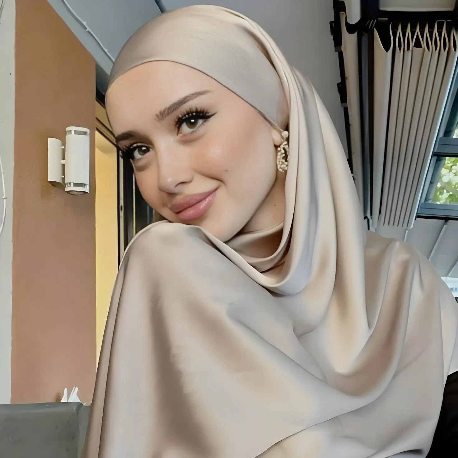 RIMAIRE Premium Shawl Satin Scarf Hijab Silk Raya pashmina white