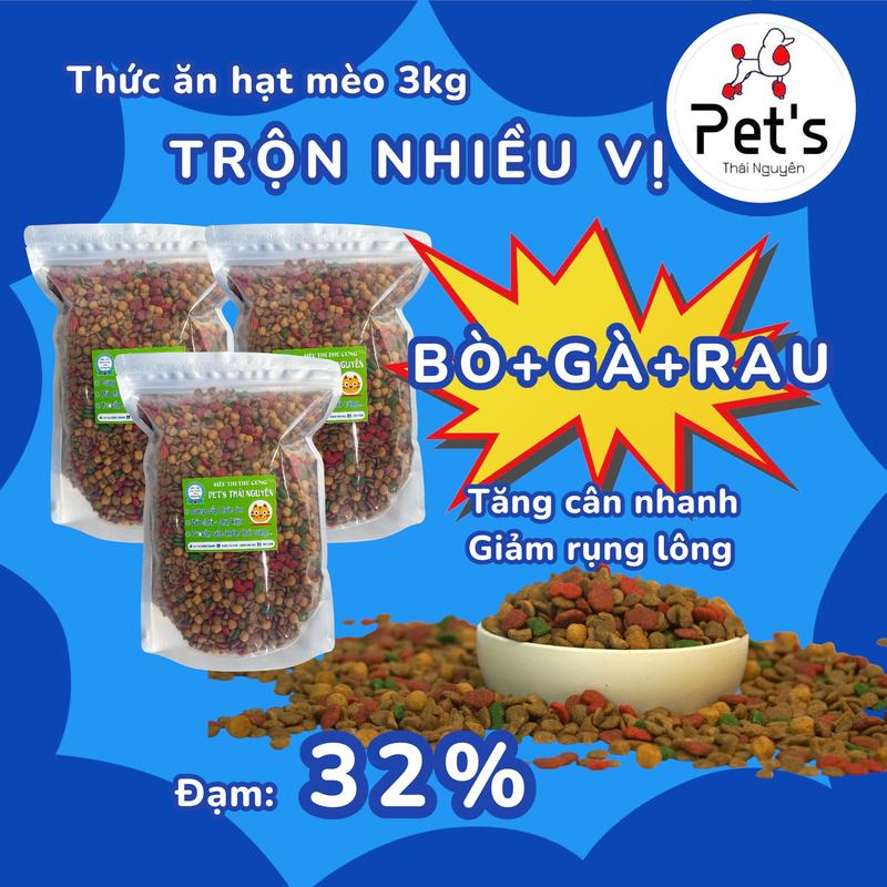 Angel - COMBO 3kg Thức ăn Mix Dành Cho Mèo Cưng Trộn Nhiều Vị Bò Gà Rau Tăng Cân Nhanh Giảm Rụng Lông