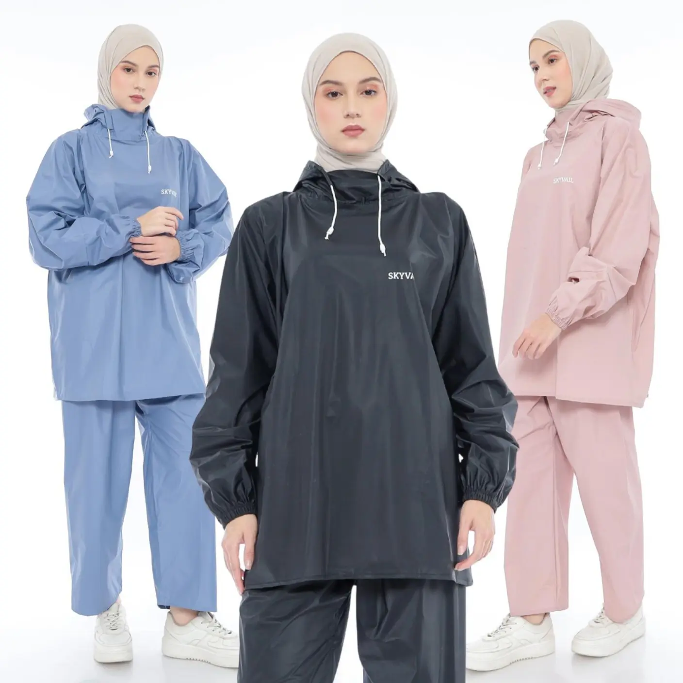 SKYVAIL Jas Hujan HOODIE Stelan Pria Wanita Dewasa PVC Tebal Anti Rembes
