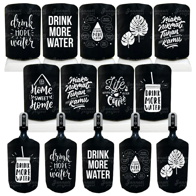 Sarung Galon Duduk / Dispenser Aesthetic / Estetik 2 in 1 Tulisan Drink More Water Pompa / Elektrik