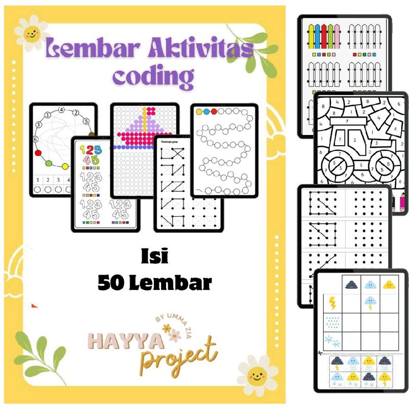 50 Lembar CODING LEVEL 1 ANAK PAUD TK SD - LEMBAR MEWARNAI LEMBAR ...