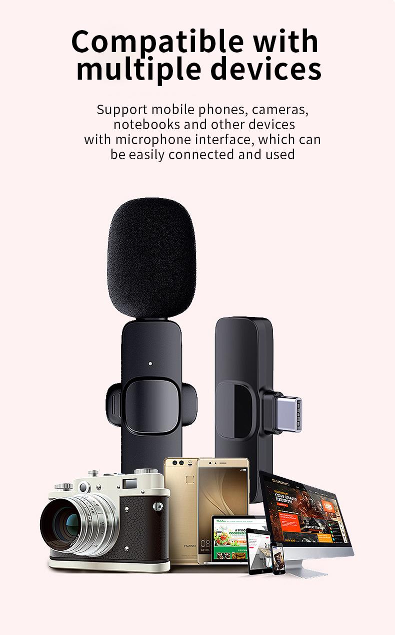 Product Introduction of Wireless lavalier microphone Type-C K20 lapel/collar clip microphone Wireless mobile receiver USB-C charging, plug-in rechargeable, compact and portable, intelligent noise reduction, for: smartphone, audio, wireless live broadcast, Vlog recording video 29