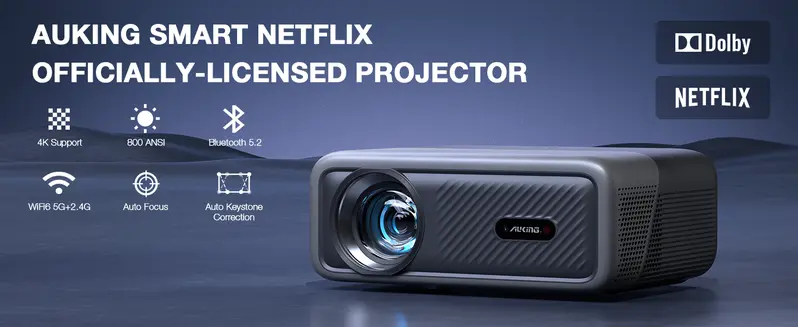 Product Introduction of Fathersdaygifts AuKing 800 ANSI Lumen Portable Projector 1080P Support 4K Gaming | Netflix Certified Outdoor Movie Projector with Auto Focus & Keystone | 3D Dolby Audio, WiFi 6 & Bluetooth 5.0 for Home Theater, Camping, ( HDMI/USB-C) 0