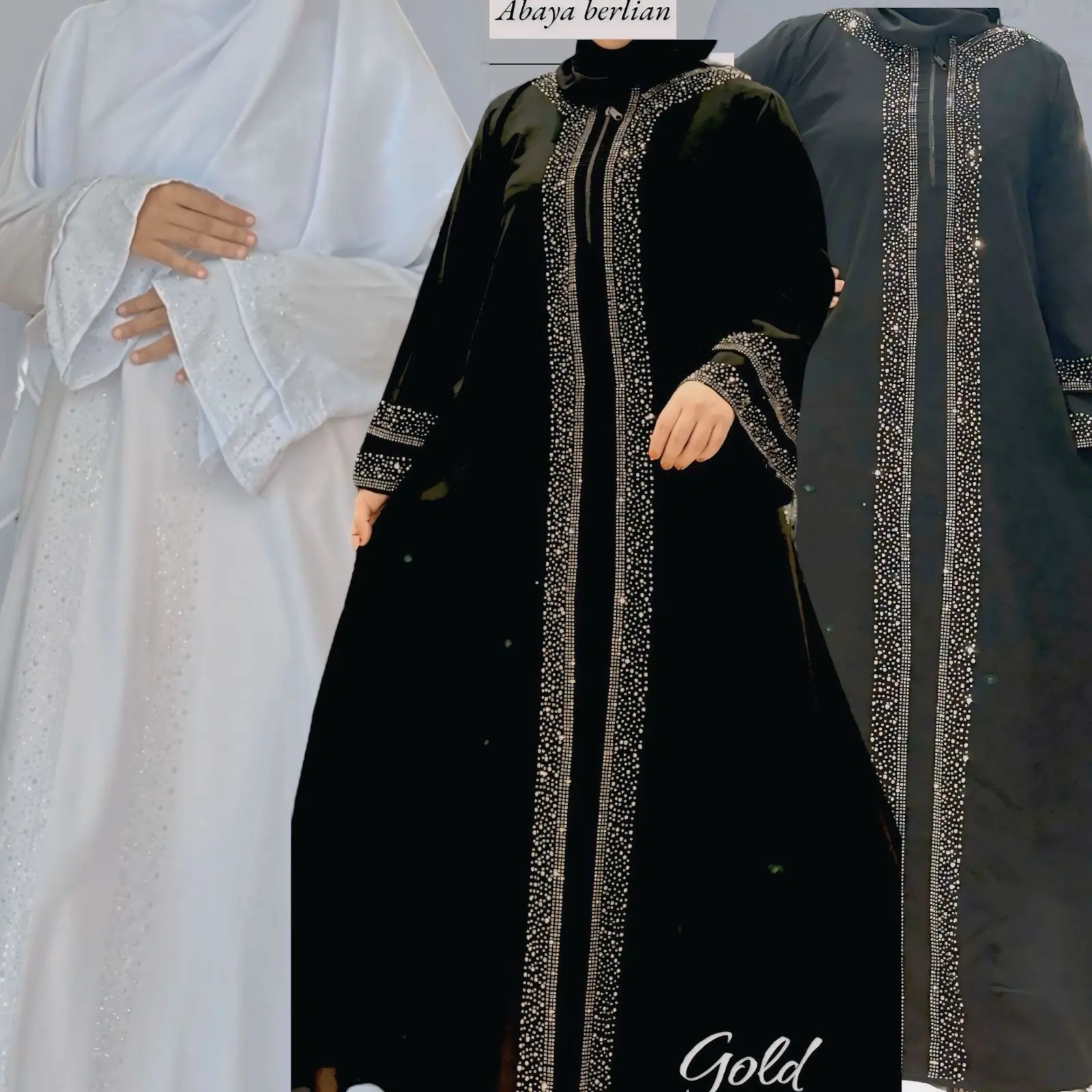 Abaya Hitam Berlian Turki Saudi Arab Muslim Syari Wanita Gamis Cantik Umroh Dress - Sifon Dewasa Navy Lebaran