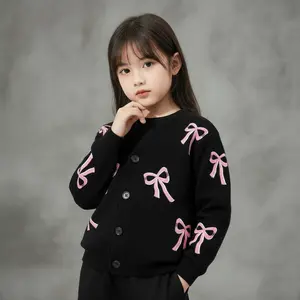 CAIFU Cardigan Pita Hitam Anak Perempuan Cardi Lengan Panjang Atasan Y2K Usia 3-12 Tahun Bahan Lembut Halus Nyaman Adem Variasi Warna Pastel Cantik Fashion