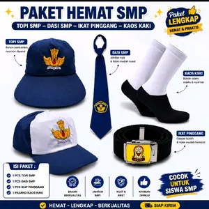 Paket Hemat SMP Lengkap Topi SMP Dasi SMP Ikat Pinggang OSIS Kaos Kaki Seragam Sekolah Atribut SMP