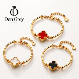 Vòng tay vàng cỏ bốn lá may mắn nữ, mạ giữ màu không xỉn, chống dị ứng da, mặt cỏ gắn chắc không rơi, bề mặt mịn không xước tay, hở điều chỉnh được, đơn giản thời trang, mẫu mới 2026, hộp đẹp, tinh xảo, quà tặng ý nghĩa. tròn kiềng đeo
