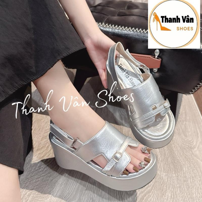 Sandal xuồng quai ngang phối khoá cao 7 phân D0327