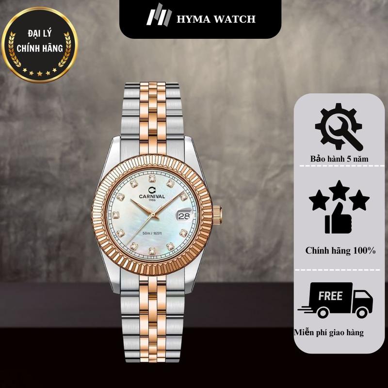 Đồng hồ Nữ Carnival 8131L phiên bản Xà Cừ Dây thép kính sapphire Bảo hành 5 năm Hyma Watch