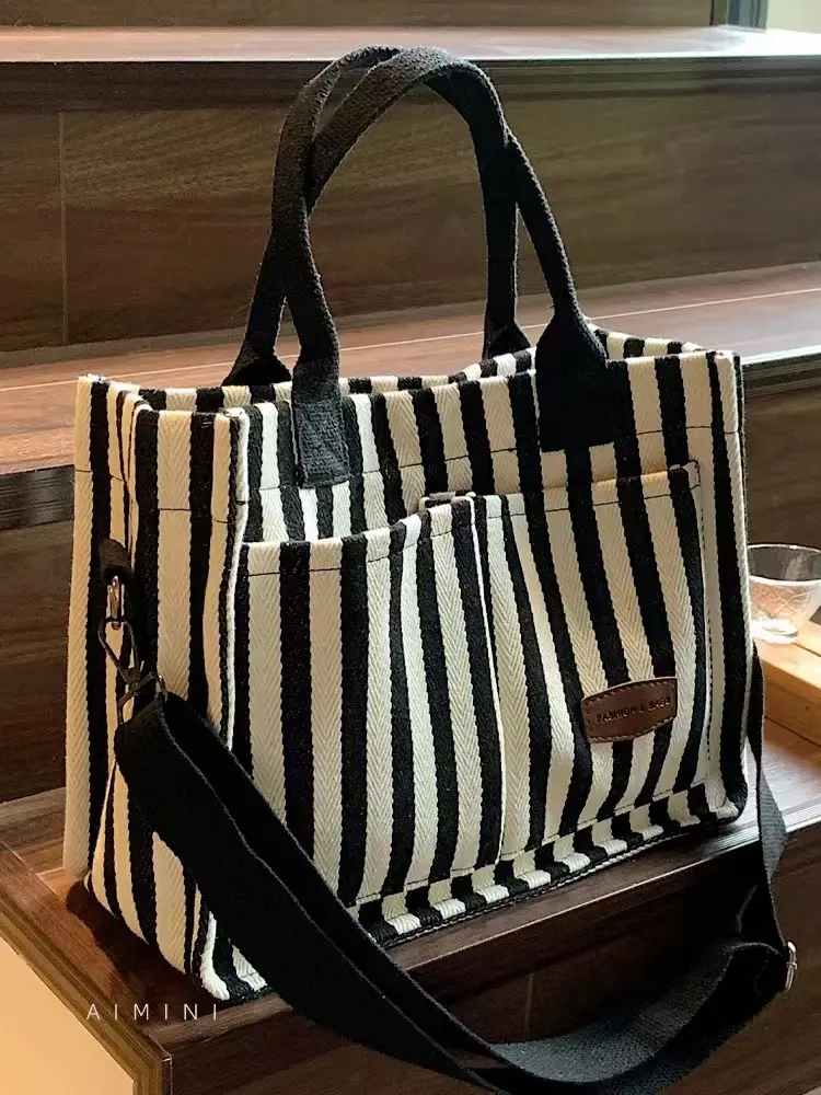 Túi Tote, Thời Trang, Sức Chứa Lớn, Túi Nữ, Thời Trang Phổ Biến, Túi Vải Sọc, Túi Đeo Chéo, 2025 Mới Bag Chữ Nhật