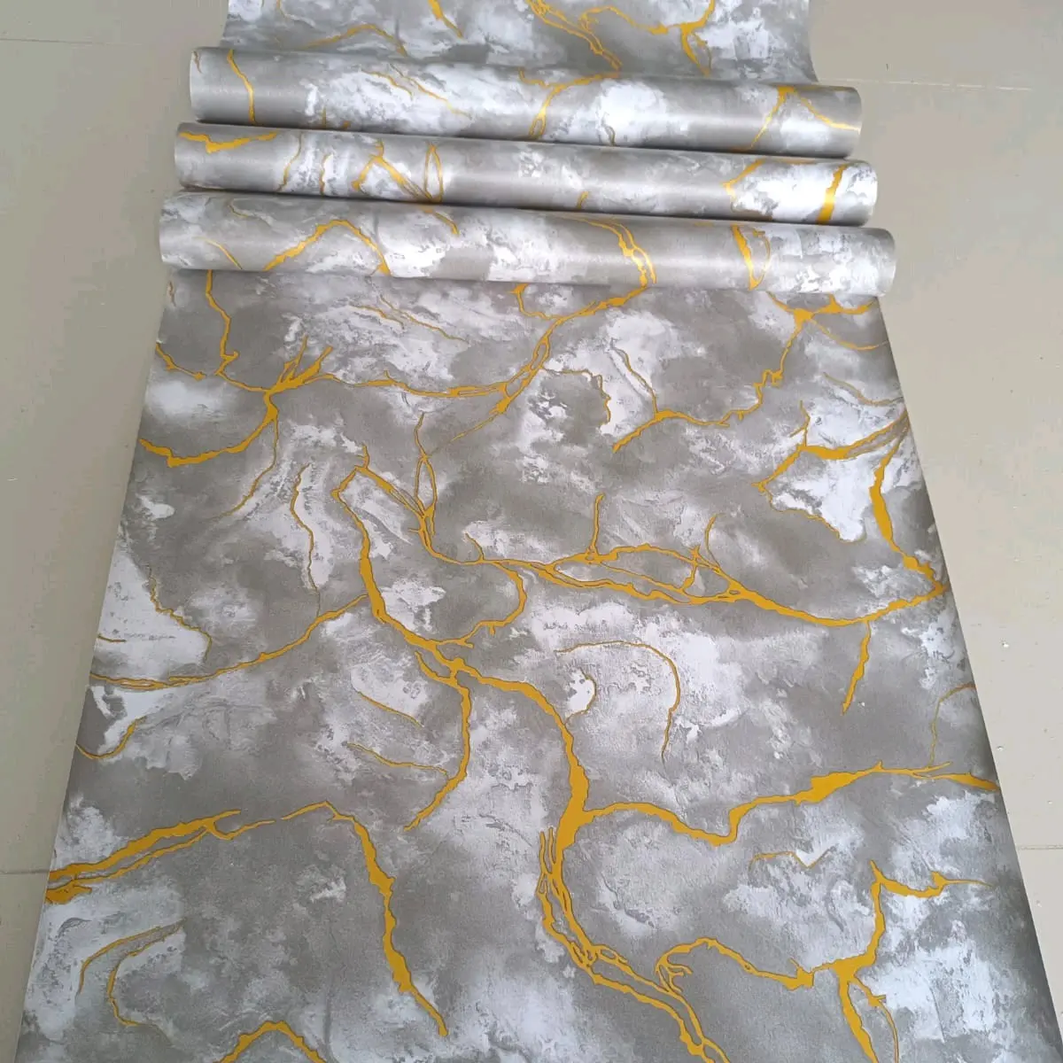 wallpaper Stiker Dinding Motif Marmer Abu muda gold Pvc