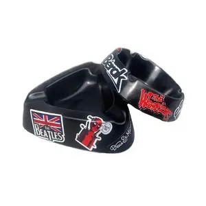 OKAKU - Asbak Aesthetic Tempat Penyimpan Abu/Bahan Melamin/Bentuk Bulat & Segitiga/Warna Hitam/Tahan panas untuk penyimpan abu