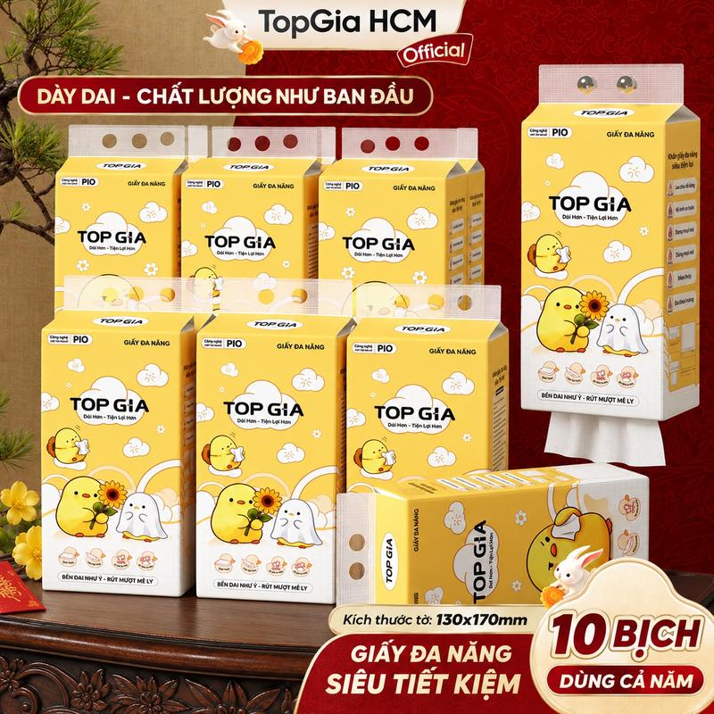 [Combo 10 Bịch - Tặng Móc] Khăn Giấy PIO (Size Nhỏ) Top Gia 400 Tờ  2 Lớp Giấy Rút Treo Tường Tiết Kiệm