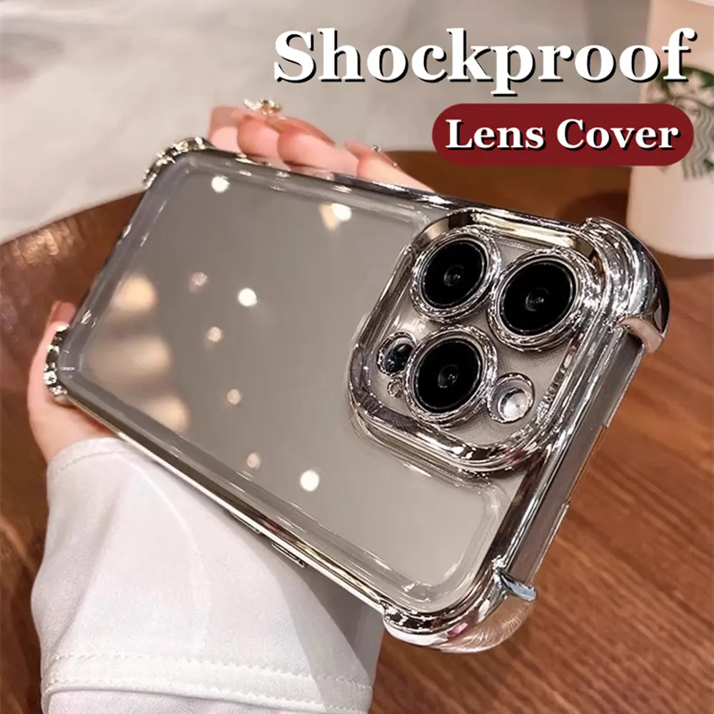 6D Plating Airbag Shockproof Phone Case for IPhone 15 Pro Max 11 12 13 14 Pro Max Plus XS Max XR Soft TPU Case Transparent Full Lens Cover