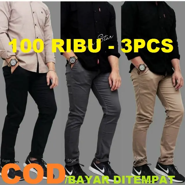 PALING MURAH 100 RIBU DAPAT 3 PCS / CELANA CHINO PANJANG PRIA / CELANA PANJANG PRIA TERBARU / CELANA COWO / CELANA DISTRO PREMIUM Formal Katun Slimfit Dewasa 0