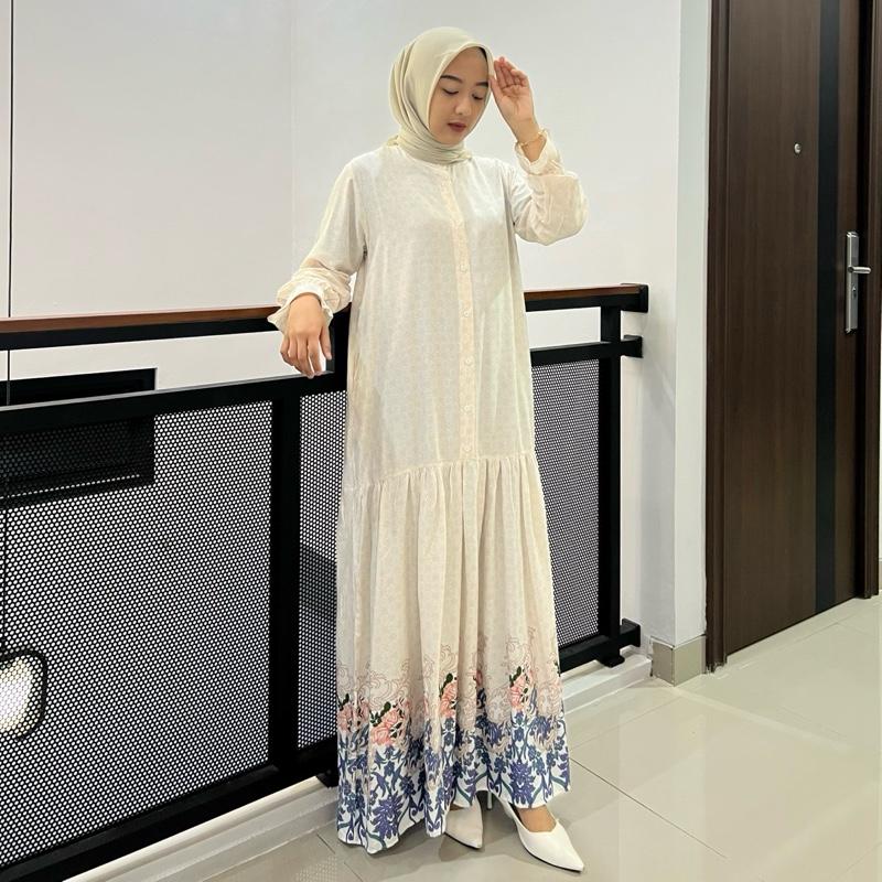 ALEYA DRESS gamis rayon motif rempel kancing Wanita Kerah Muslim