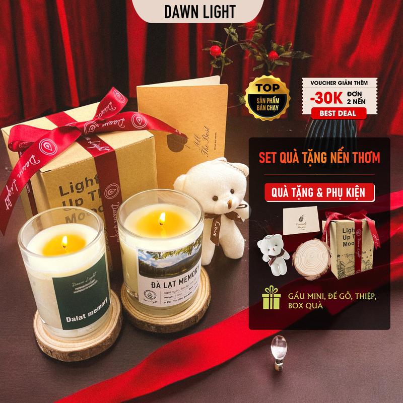 Set quà tặng Nến thơm phòng cao cấp handmade không khói, an toàn cho nam nữ vào Sinh Nhật, Giáng Sinh, Phụ Nữ Việt Nam, Tri Ân Thầy Cô, Lễ Tết và các dịp đặc biệt, nhiều mùi hương cho phòng vừa nhỏ, góc học tập Dawn Light