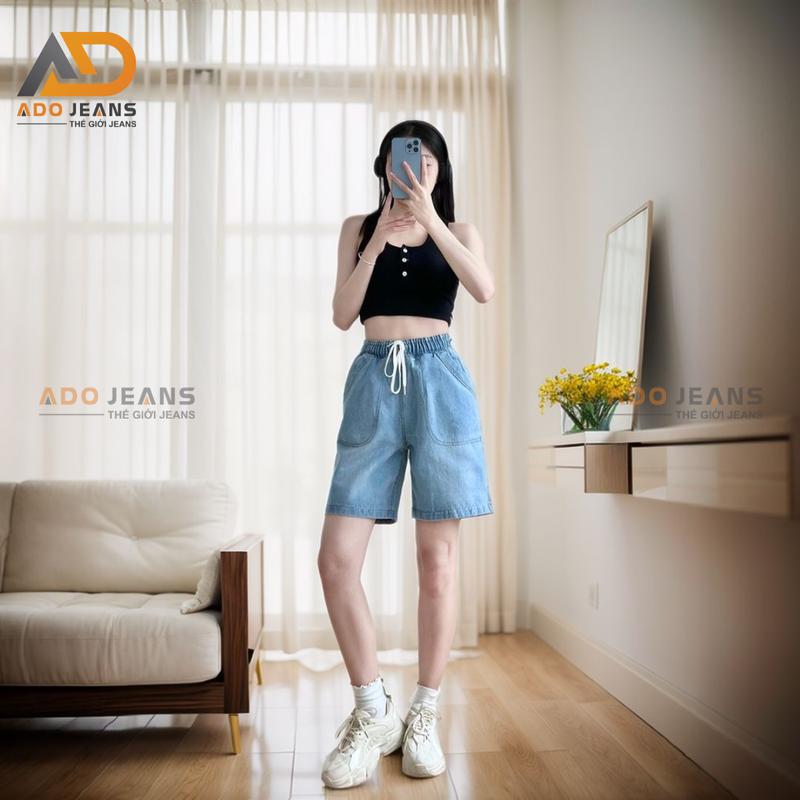Product Introduction of Quần ngố Jean lưng chun dây thắt, lưng thun co giãn có bigsize  (mã SJ111) Nữ Pants Women 16