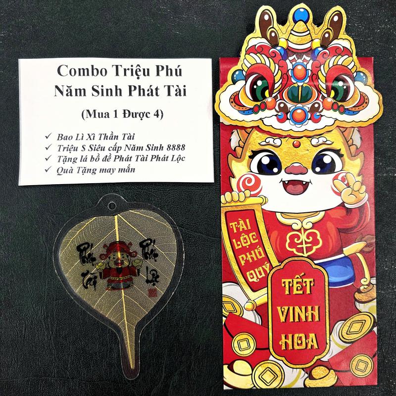  Combo Triệu Phú Năm Sinh Phát Tài: gồm Bao Lì Xì + Triệu Phú Năm Sinh 8888 + Tặng lá bồ đề Phát Tài Phát Lộc & Quà Tặng May Mắn 