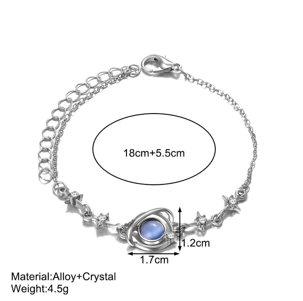 Perak zirkon Gelang planet biru Pasangan besties Sumur bintang Gelang bisa disesuaikan Bracelets