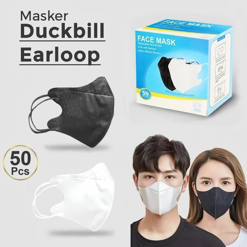 MASKER DUCKBILL 3 PLY EARLOOP TALI KUAT TIDAK KUSUT - DB FM Putih
