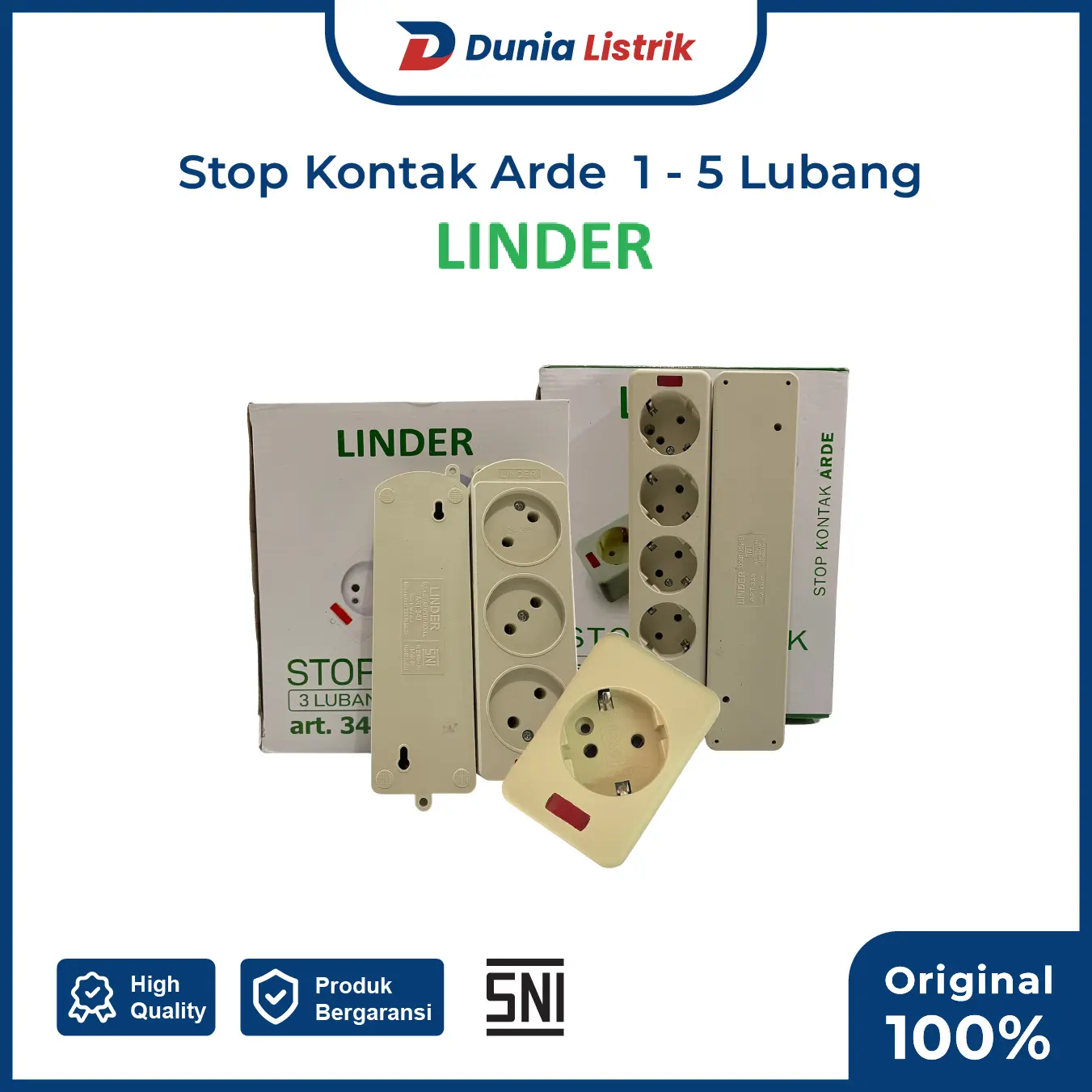 Linder Stop Kontak Arde Linder 1-5 Lubang High Quality Tersertifikasi SNI Produk Bergaransi Original 100%