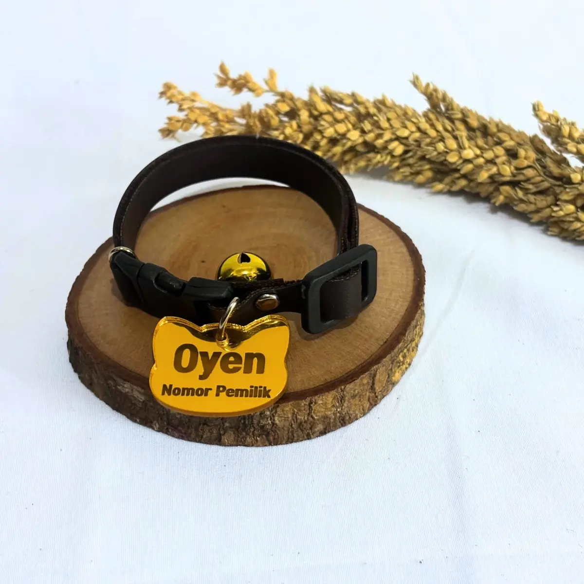 Kalung kucing kulit gratis liontin custom nama bahan akrilik